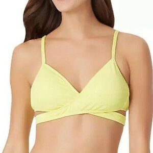 Sugar Beach Women's Textured Padded Bikini Swimsuit Top Butter Yellow Size L NEW